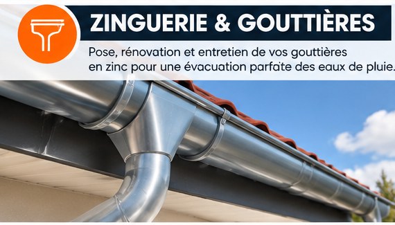 Gouttière en zinc installée sous une toiture