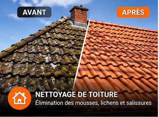 Illustration avant et après nettoyage de toiture
