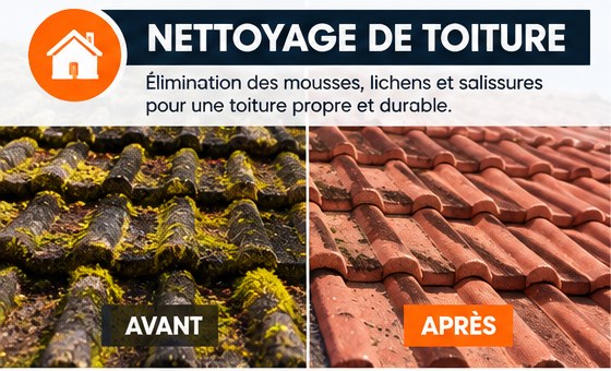 Tuiles couvertes de mousse avant entretien